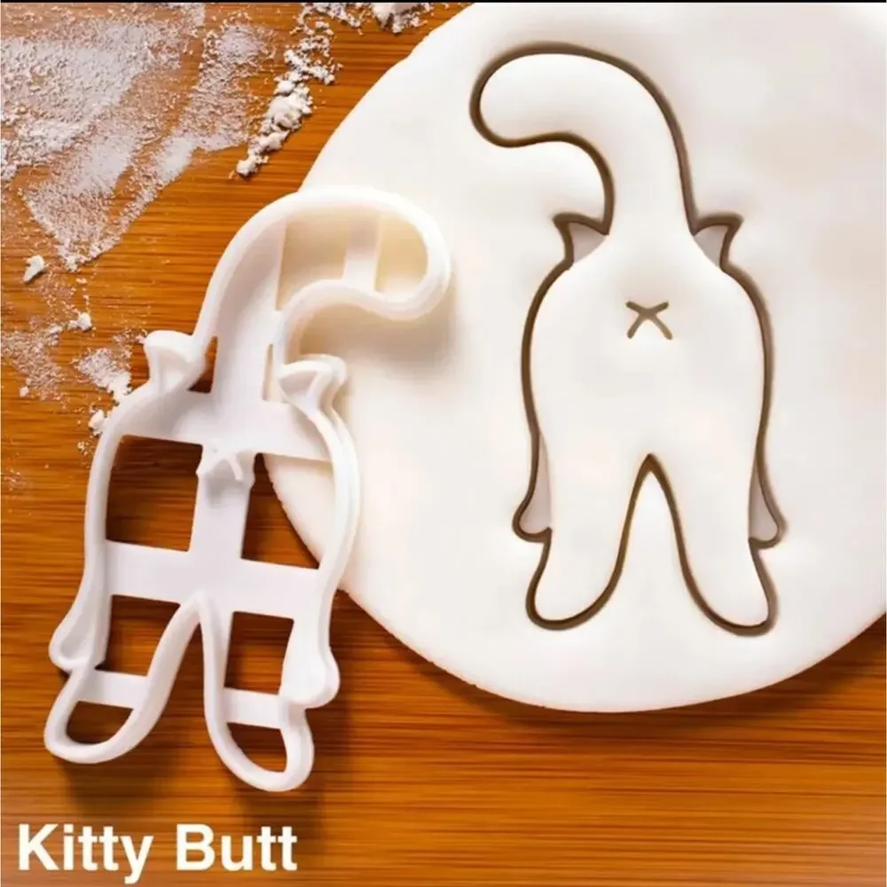 Cat shaped cookie cutter set, kitty butt, scratching post, and belly up molds